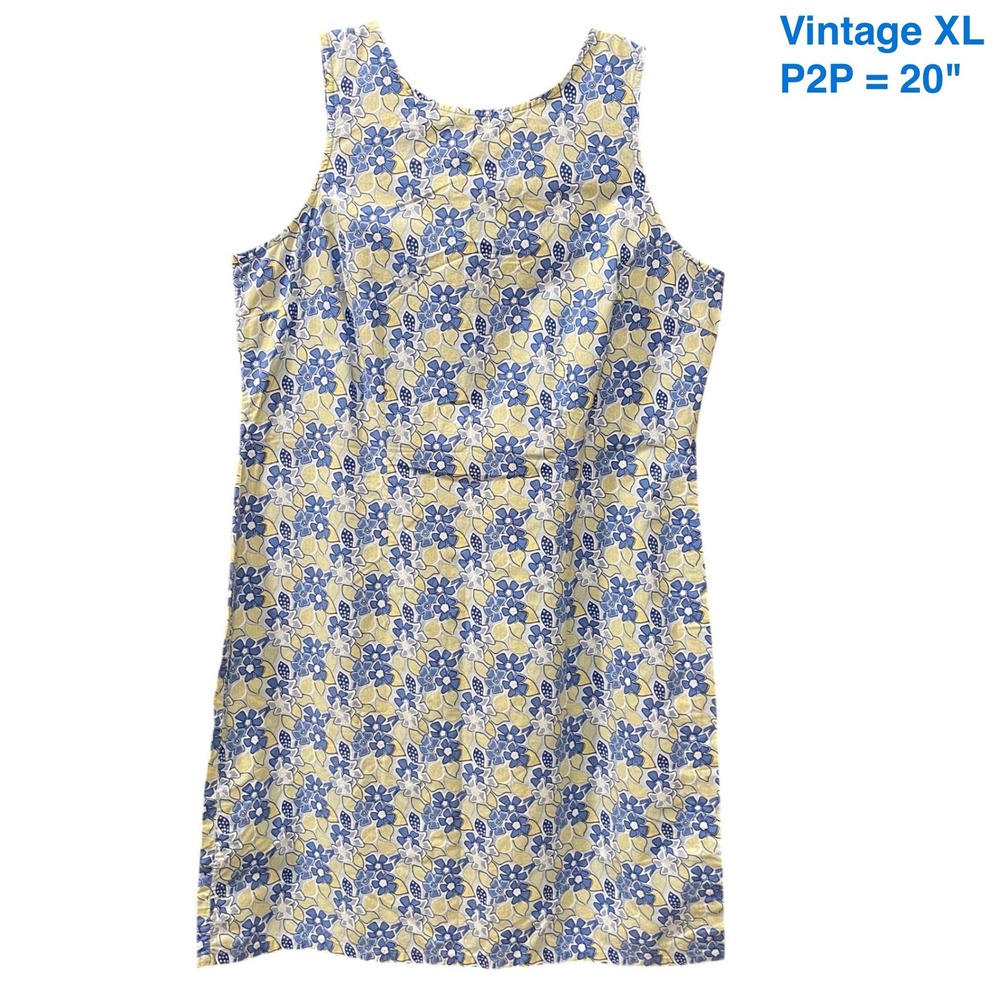 EXPRESSIONS Vtg Floral Cotton Jumper Dress XL Cottage Coastal Vacation High Neck